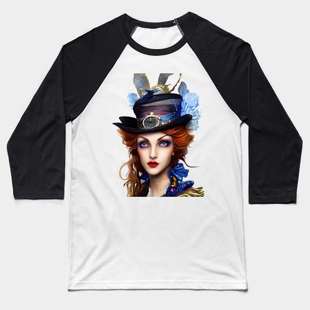 Victorian Steampunk Lady Baseball T-Shirt by Tuff Tees